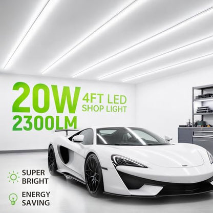 Pak 4FT LED Shop Lights, 2300LM 6500K Cool White, 20W Energy-Saving Super Bright Linkable T5 Ceiling and Under Cabinet Lighting Fixture for Garage, Workshop, Basement, Warehouse, FCC Certified, 6 Pack - size: 4FT 6500K-6 Pack