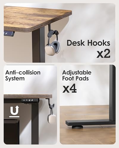 TIQLAB Standing Desk 55 x 24 inch, Electric Height Adjustable with Splice Board, Stand Up Desk, Sit Stand Desk Computer Desk for Home Office, Black Frame/Rustic Brown Top - color: Rustic Brown, size: 55*24 inch