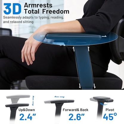 Ergonomic Office Desk Chair, High Back Breathable Mesh Computer Chair, 3D Lumbar Support, 2D Headrest & 3D Armrests, 300lbs Heavy Duty Task Chair for Home Office Work Gaming, Black - color: Black