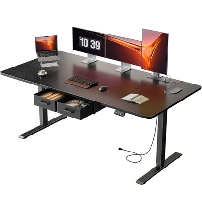 HLDIRECT 63" Electric Standing Desk with Power Outlets & 2 Drawers, Black | 31.5" Extra Wide Desktop Up to 176lb, 28"–46" Height Range & 3 Memory Presets, Integrated Cable Management, Quick Assembly - color: Black, size: 63 inch