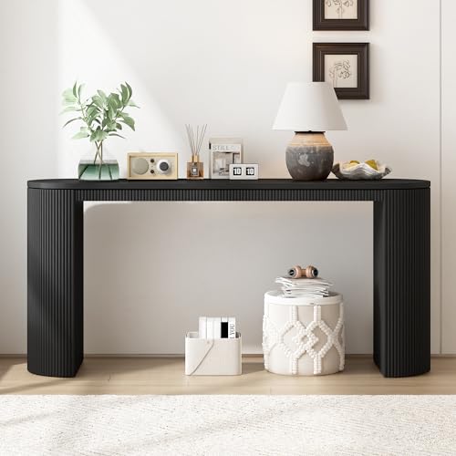 59" Curved Console Table Entryway Table Sofa Table Behind The Couch for Foyer Entry Way Entrance Living Room Hallway (Black) - color: 59"-black