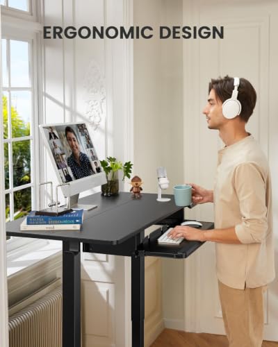 ErGear Electric Standing Desk with Full Size Keyboard Tray, Adjustable Height Sit Stand Up Desk, Home Office Desk Computer Workstation, 48x24 Inches, Black - color: Black, size: 48" X 24"