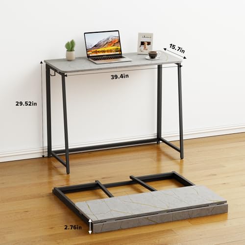 WOHOMO Folding Desk, 39.4" Foldable Computer Table for Small Spaces, Grey - color: Grey, size: Large Size:39.4 x 15.7