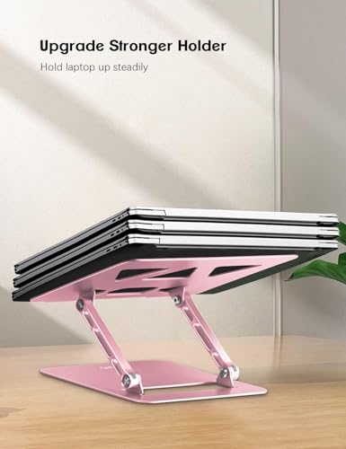 Aoviho Laptop Stand Holder, Adjustable Desk Laptop Riser, Foldable Notebook Computer Stands for MacBook Air Pro HP Lenovo Dell Samsung Chromebook, Up to 15.6 inch, Rose Gold - color: Rose Gold