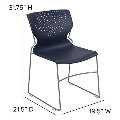 EMMA + OLIVER Home and Office Navy Full Back Stack Chair with Gray Fr | Powder Coated, 661 LBS. Weight Capacity - color: Navy