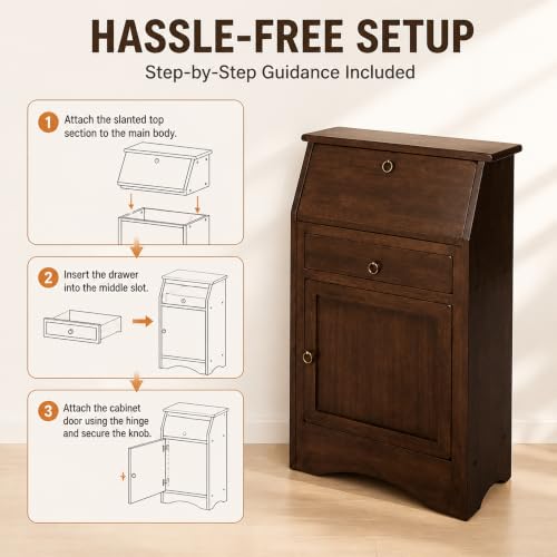 Ergode Walnut Secretary Desk with Fold-Down Table