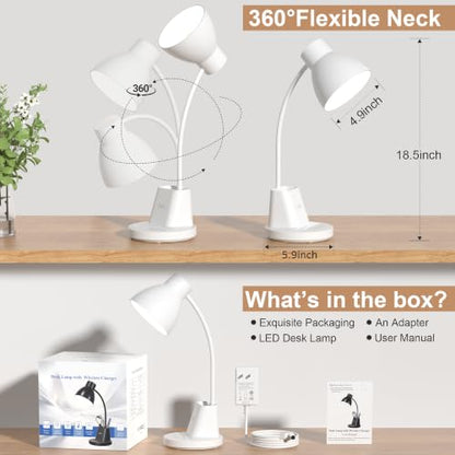 10W Wireless Charging LED Desk Lamp with Pen Holder, CRI 95, White - color: White