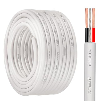 MOOKEERF 18 AWG 2 Conductor Stranded Shielded Plenum Cable 50FT 18/2 Shielded Wire White CL3P Jacket for Security/Alarm/Access Control/Sound-18AWG 2 Conductors Wire - size: 50FT, style: 18/2