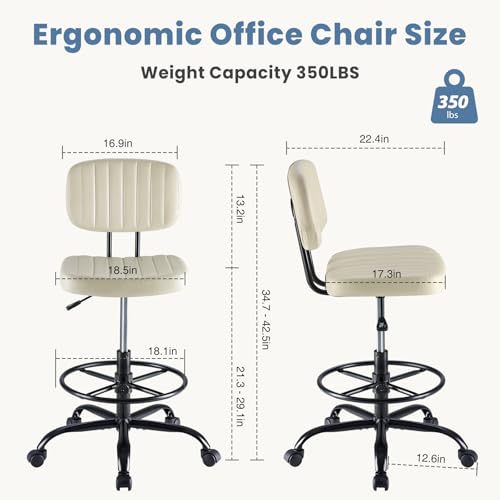 DUMOS Armless Drafting Chair, Standing Desk Chair, Rolling Stool - color: Beige