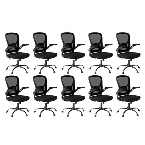 Youhauchair Office Chair Set of 10, Ergonomic Home Office Desk Chairs with Flip-up Arms and Lumbar Support, Height Adjustable, Black - color: Black, size: Set of 10