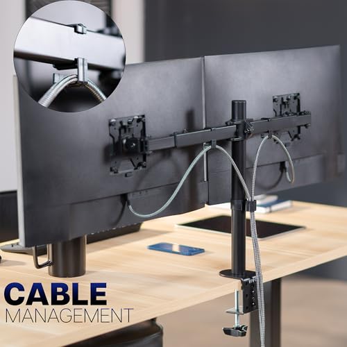 VIVO Dual LCD LED 21 to 32 inch Monitor Desk Mount, Heavy Duty, Adjustable Telescoping Arms, Flush Wall Setup, Fits 2 Screens, Black, STAND-V002E - color: Black, size: 21" to 32"