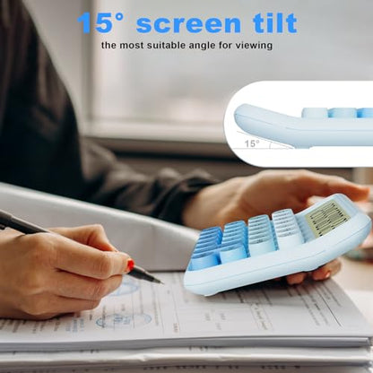 DECKLIT Battery Desk Calculator - 12 Digit Extra Large 5-Inch LCD Display, Big Buttons Easy to Press, 15 Tilt Screen (Ice Blue) - color: Ice Blue