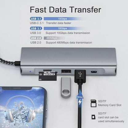 8-in-1 USB C Hub with M.2 NVMe SSD Enclosure, 4K HDMI, 100W PD, 10Gbps USB-C, USB3.1, SD/TF Card Reader for XPS, Dell, MacBook Pro, iPad Pro Upgraded - size: 8 in 1 Support SATA & NVMe