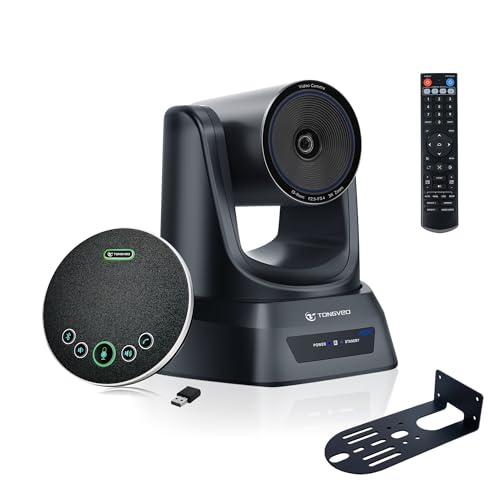 TONGVEO Conference Room Camera System 4K UHD 3X Optical Zoom 93° Ultra-Wide FoV USB3.0 PTZ Camera and Wireless Bluetooth Speakerphone with Microphones, Works with Zoom, OBS, Skype, Teams and More - color: Space