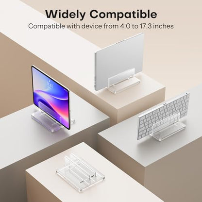 OMOTON Vertical Laptop Stand, Acrylic Single Holder for MacBook Gaming - size: Single-Clear