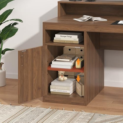 65" Computer Desk with 3 Drawers & Printer Shelf for Home Office | Office Desk with Printer Shelf & File Drawer, Executive Desk Writing Study Table with Monitor Stand, Brown - color: Brown