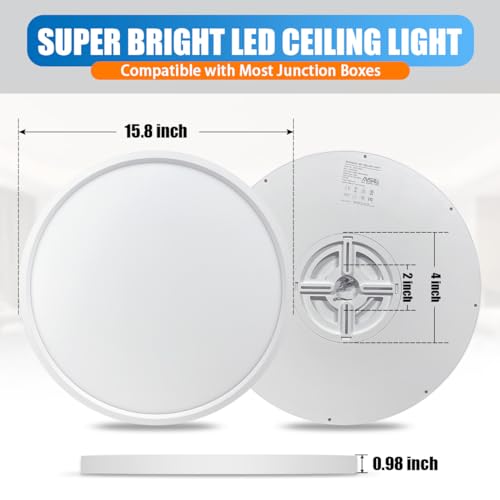 Allsmartlife LED Flush Mount Ceiling Light Fixture 1 Pack, 15.8 inch 32W 4320lm Flat Ceiling Light, 3000K/4000K/6500K, Round Ceiling Light Fixture for Bedroom, Living Room, Kitchen - color: White, size: 15.8inch 1-Pack