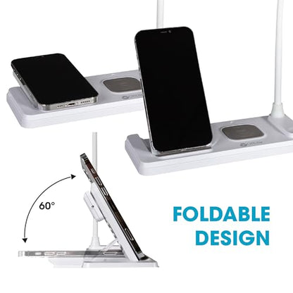 OttLite LED Desk Lamp with Multi-Device Wireless Charging Station, White | Smartwatch Charging Stand | 3 Color Temperature Modes | Flexible Neck | ClearSun LEDs Reduce Eyestrain