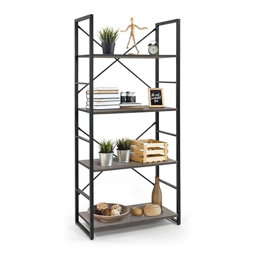CAPHAUS 4 Tier Bookshelf, 24 Inch Width Free Standing Shelf, Bookcase Shelf Storage Organizer, Industrial Book Shelves for Home Office, Living Room, Kitchen, Dark Grey Vintage Shelves & Metal Frame - color: Dark Grey, size: 4-Tier