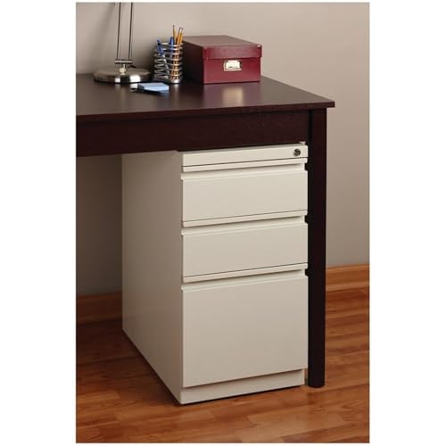 Pemberly Row 27.75" H X 15.00" W Modern 3 Drawer Metal Mobile Filing Cabinet in Putty with Lock Included - color: Beige