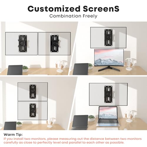 PUTORSEN Premium Height Adjustable Monitor Wall Mount up to 35 inch Ultrawide Screen, Low Profile VESA Wall Mount Monitor Holds up to 22 lbs, Full Motion Computer Monitor Mount, VESA 75/100, Black