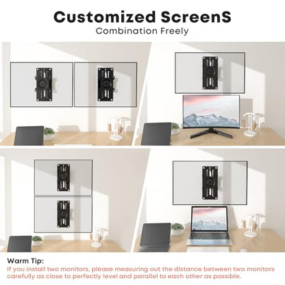 PUTORSEN Premium Height Adjustable Monitor Wall Mount up to 35 inch Ultrawide Screen, Low Profile VESA Wall Mount Monitor Holds up to 22 lbs, Full Motion Computer Monitor Mount, VESA 75/100, Black