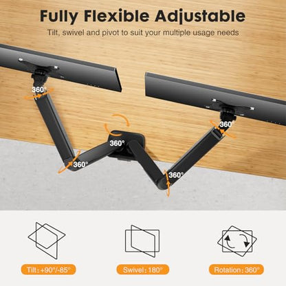 DUMOS Dual Monitor Mount for Desk, Gas Spring Monitor Arm for 2 Monitors Max 32 Inches, Fully Adjustable Double VESA Mount with C-Clamp/Grommet Base, Holds Screen 17.6 lbs - size: 1PCS