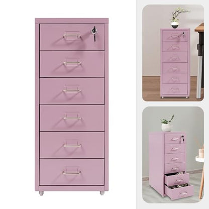 6 Drawers Mobile File Cabinet Rolling Vertical Filing Cabinet Under Desk Storage Organization 16" D x 11" W x 27" H (Purple) - color: Purple