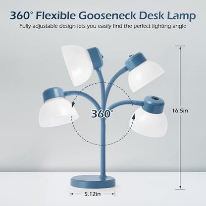 Desk Lamps for Home Office,Small LED Reading Lamp,5000K Eye-Care Desk Light | Desk Lamps for College Dorm, Kids Study Table, Bedroom , Flexible Gooseneck, Compact Small Table Lamp, Space-Saving Design - color: Blue