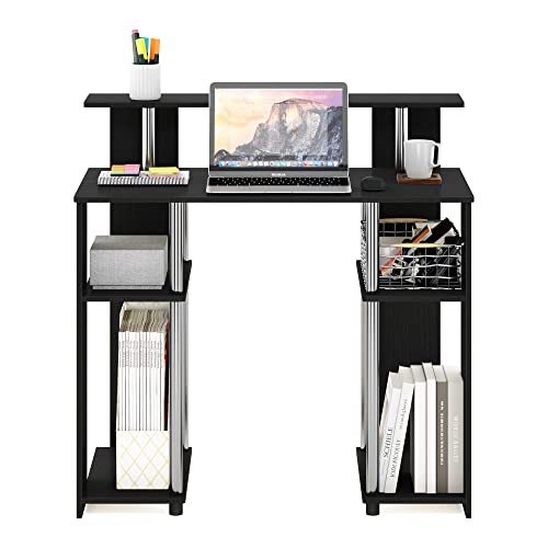 Furinno Jaya Simple Design Computer Writing Desk, Americano/Stainless Steel, 20.3 (D) x 35.6(W) x 35.7 (H) inches. - color: Americano/Stainless Steel