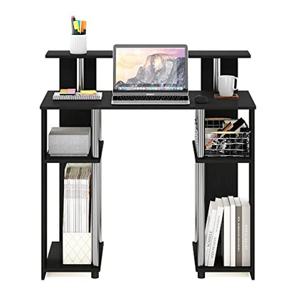Furinno Jaya Simple Design Computer Writing Desk, Americano/Stainless Steel, 20.3 (D) x 35.6(W) x 35.7 (H) inches. - color: Americano/Stainless Steel