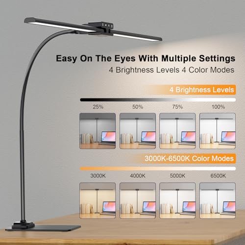 24W Led Desk Lamps with Base for Office Home, 31.5-in Double Head, Black - color: Base-Black