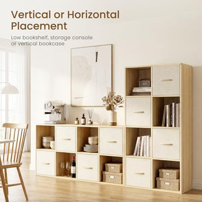 EXPERLAM 8 Cube Storage Organizer - Solid Wood Bookshelf with 4 Storage Bins, Cube Shelf with 2 Removable Back Panels, Vertical or Horizontal Bookcase, Open Book Shelf for Bedroom, Living Room, Office - size: 8 Cube Shelf