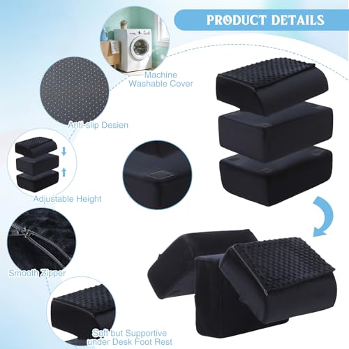 Novabright Foot Rest Under Desk, 3 Height Adjustable Ergonomic Foot Stool with Gel Textured Top and Cozy Pocket, Non-Slip Foam Footrest for Office Home Car(15" X 11" X 14.4",Cambered,Black) - color: Black, size: 15" X 11" X 14.4", style: Cambered
