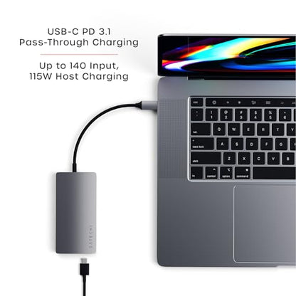 Satechi 8-in-1 USB-C Hub V2, 115W PD Charging, 4K HDMI, Space Gray - color: Space Gray, size: V2