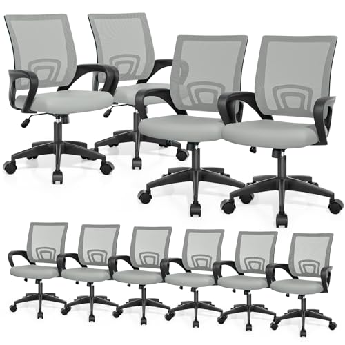 Magshion Ergonomic Office Chairs 10 Pack, Mid-Back Mesh Desk Chair, Gray | Adjustable Swivel Computer Chair, Lumbar Support & Breathable Backrest, For Gaming, Work, Study, 300 LBS Capacity - color: Light Gray, size: 10 Pack