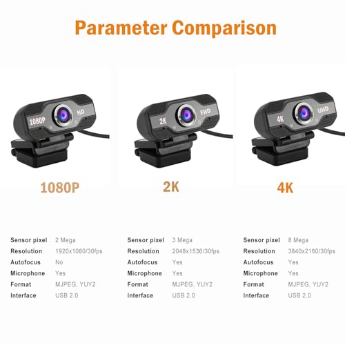 4K HD Webcam with Microphone, Noise Cancellation, Privacy Cover, Wide-Angle Lens, Auto Light Correction, Plug & Play USB Webcam for Laptop, Desktop, PC, Zoom, Skype, Stream - style: 4K