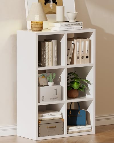 GTPLAYER 6-Cube Storage Organizer Bookcase, Stackable Cube Shelf Fits 11" Bins, Open Storage Cabinet with Partial Back Panels, Vertical or Horizontal Bookshelf for Bedroom,Home Office, White - color: White