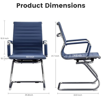 Office Guest Reception Chair Set of 6, Conference Room Chairs Waiting Room Chairs 6 Pack, Modern Leather Office Desk Chair No Wheels(Navy Blue) - color: Navy Blue, size: 6 Pack