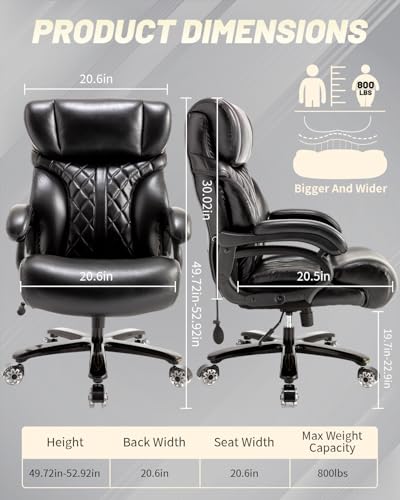 800LBS Big and Tall Office Chair for Heavy People, Extra Wide Seat and Adjustable Lumbar, Heavy Duty Executive Chair with High Back, Large Computer Desk Chair Comfortable for Home Office - color: Black