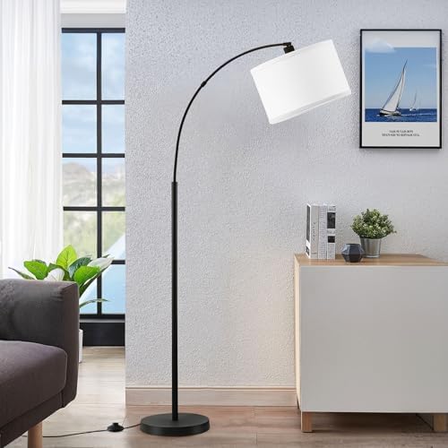 Luvkczc 71" Arc Floor Lamp for Living Room with Adjustable Lamp Head, Black Pole Lamp with White Shade, Standing Lamp with Foot Switch, Over Couch Arched Reading Light for Bedroom, Office, Study Room - color: Black,white