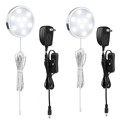 LABOREDUCER 12V Under Cabinet LED Puck Lighting Kit 2 Packs Slim Aluminum Puck Lights,Single Light Plug in Counter Light Fixture for Kitchen Cupboard Bookcase Display Shelf Lighting (Cool White,6000K) - color: Cool White