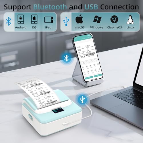 ORGSTA Label Maker with Tape, T003 Thermal Label Maker, 3.15 Inch Bluetooth Label Printer Compatible with Phone & PC, Sticker Printer Barcode Thermal Maker - Blue | Compatible with Phone & PC, Sticker Printer for Small Business, Home, School, Thermal Barc