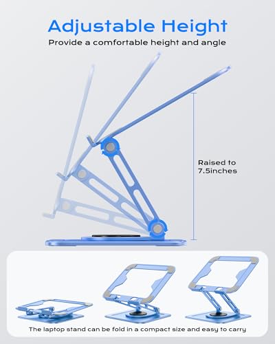 LOXP Adjustable Laptop Stand, Computer Stand with 360 Rotating Base | Ergonomic Laptop Riser Mount for Desk Foldable Protable Computer Desk Fits with MacBook Pro Air (10-16") - Blue