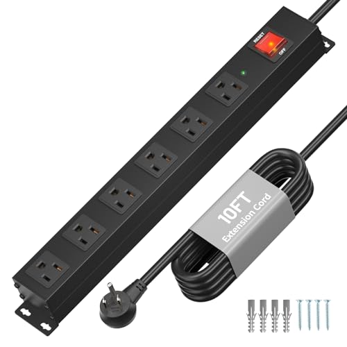 KF 6 Outlet Metal Wall Mount Power Strip, 2100J Surge Protection Heavy Duty Power Strip, 15A/1875W Mountable Power Strips with Upgraded Switch, 14AWG 10FT Power Cord, Black - color: Black(6 outlet), size: 10FT