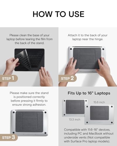 MOFT Invisible Slim Laptop Stand, Adhesive And Reusable, Adjustable Perfect Viewing Angles, Compatible with Laptops Up to 15.6", Grey - color: Grey, size: 11.6"-16" Laptops-adhesive