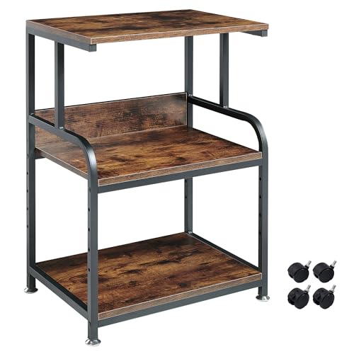 Fannova Printer Table Stand with Height Adjustable Shelf, 3 Tier Rolling Printer Cart with Wheels for Home Office Storage and Organization, Industrial Style - color: Rustic Brown