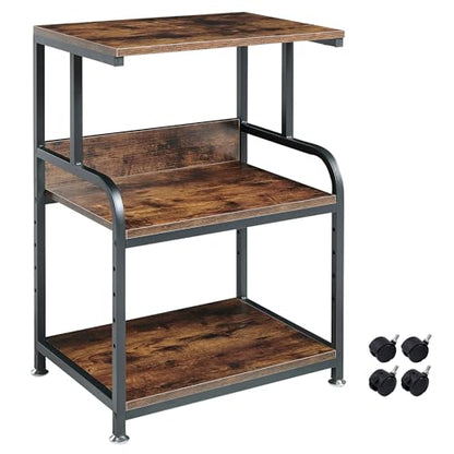 Fannova Printer Table Stand with Height Adjustable Shelf, 3 Tier Rolling Printer Cart with Wheels for Home Office Storage and Organization, Industrial Style - color: Rustic Brown