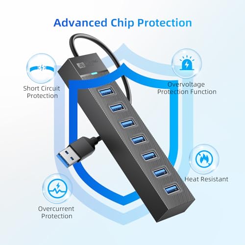 SAN ZANG MASTER 7 Port Hub 15CM USB Hub 3.0 USB Hub Extender for PC, Laptop, Flash Drive, Mobile HDD, Windows/XPS (The Power Adapter is Not Included in The Package) - size: 15CM