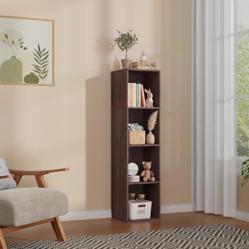 4 Cube Walnut Book Shelf, Tall Bookcase for Home Office Bedroom Living Room | Wooden Bookshelf, Wood Bookcase, Cube Bookcase, Cube Book shelf Storage, Shelf, Shelving,Wooden Cube Bookcase - color: Walnut, size: 4 Cube